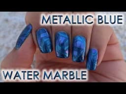 Metallic Blue | Water Marble March 2025 | DIY Nail Art Tutorial | MSLP