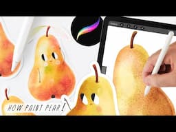 how to paint a watercolor pear in procreate ☺️ procreate tutorial for beginners