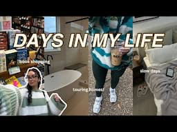a slow weekend vlog: recharging after a work week, book shopping, sunday rot, & touring homes