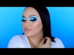 Bright Blue Cut Crease with White Eyeliner Makeup Tutorial