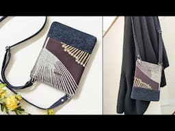 DIY Small Printed and Denim Crossbody Bag With Zipper | Old Jeans and Leftover Fabric Ideas |Upcycle