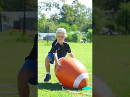 A bit of crazy inflatable football 🏉 #physicaleducation #kindergarten #physed #footballskills