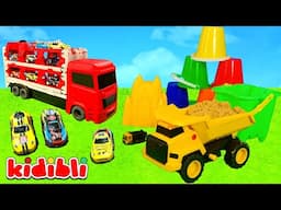 Sand Castle for Kids : Toy Excavator & Dump Truck in Action 🚧 Fun Colorful Playset Video | Kidibli