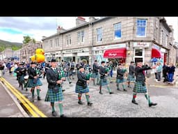 Scotland the Brave as Ballater Pipe Band lead 2025 Ballater Duck Festival parade with winning duck