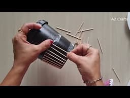 DIY/Unique Wall hanging idea using toothpicks and waste plastic container  | Home decor ideas