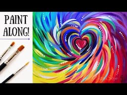EP243- 'Spiral Rainbow Heart' easy fun abstract acrylic painting tutorials for beginners