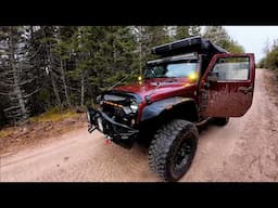 Off road Jeep Trails in Mud and Rain Leaving Camping Location
