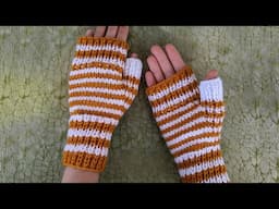 Knit Striped Hand Warmers (Fingerless)
