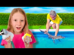 Nastya cuida de um jacaré na piscina! Nova história para crianças.Compilação de 1 hora para crianças