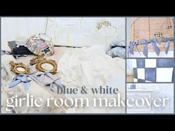 Blue & White Thrifted Teen Girl Room Transformation • Budget DIY Decor Ideas • love shack fancy
