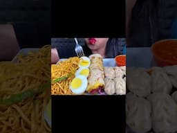 ASMR CHOWMEIN NOODLES, VEG DUMPLINGS, EGG ROLL, BOILED EGG MUKBANG EATING SOUNDS