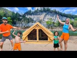 Surviving 24 Hours RIVERBANK CAMPING in Massive Inflatable Tent! - (Fishing & Snake Wrangling!)