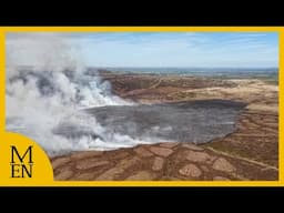 Scale of moorland fire in Peak District near Errwood Reservoir