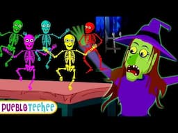 🔴Cinco esqueletos divertidos saltando en la cama 💀 + Más Canciones de Halloween