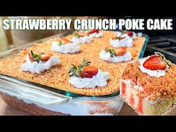 STRAWBERRY CRUNCH POKE CAKE Made Easy with Box Cake Mix