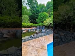 Custom koi pond with stacked slate walls & trap rock detail 🐟🪨 #Aquascape #PondLife
