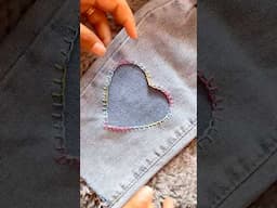 Denim heart embroidery 🪡 #embroidery #art #shorts