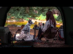 A Perfect Day Camping with my puppy in the creek...Until We Got Hooked! | Camping ASMR