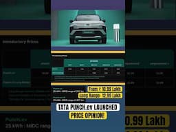 Tata Punch EV Launched- Price Analysis #shorts #tatamotors #punchev #tatapunch #tataev #newcar #ev