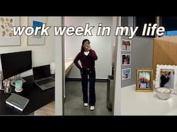 a busy + realistic work week in my life 🎞️🎧💻 decorating my office desk, busy szn, go-to 5 min makeup