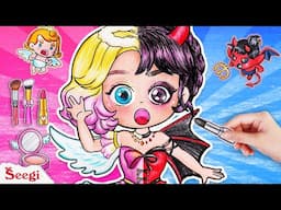 Forget Normal Makeovers - Angel & Demon Enid-Wednesday Fusion Awaits! 👼 DIYs Paper Dolls & Crafts