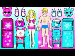 BARBIE'S NEW HOME: PINKI Family vs BLUE Family - Barbie Decorate Handmade - DIY Arts & Paper Crafts