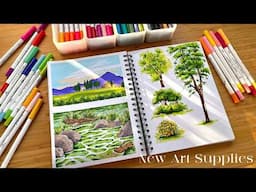 Ohuhu Water- Based Marker Landscape Painting🖍️ My New Art Supplies