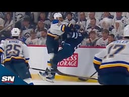 Blues' Brayden Schenn Lays Massive Hit On Jets' Mark Scheifele And Scrum Ensues