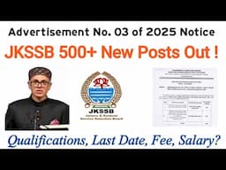 Jkssb Advertisement No. 03 2025 Out | Jkssb 508 Posts out #jkssb #jkssbjobs