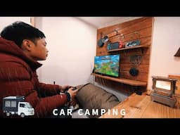 [Car camping in the rain] Enjoy a new game. Solo gaming car camping.