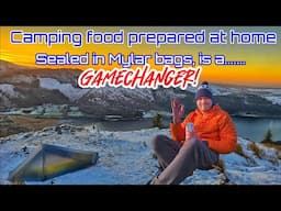 Camping food cooked at home. Mylar bag preparation and sealing.