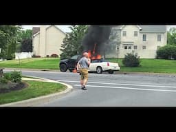 A Cadillac is on fire at Wegmans in Bethlehem Pennsylvania