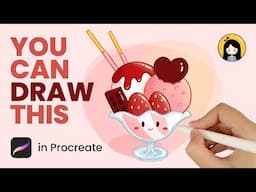 How to Draw a Cute Strawberry Sundae in Procreate | Easy Tutorial for Beginners | Cute Drawing Ideas