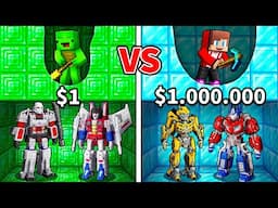 JJ and Mikey: EMERALD vs DIAMOND Transformers Mine Battle in Minecraft - Maizen
