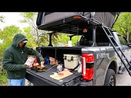 Quiet & tranquil night in my truck camper w/ a BEAVER sighting and shredded turkey cheese melt.