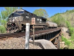 Coal Train Flys Around Curved RR Bridge!  C&O Signals Still In Use, Abandoned Track Removed, Tunnel