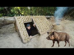 Built a secret shelter under fallen trees #survival #camping