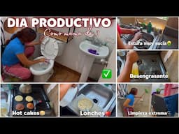 LIMPIEZA🫧EXTREMA en el BAÑO🚽🧽y en la ESTUFA/hice hot cakes🥞hermosos🥰+rutina de mañana☀️lonches🍎#mama