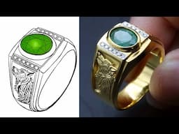 handmade wolf carving gold ring - how to make emerald ring for men
