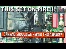 This PCB Set On FIRE! Can We Repair This Damage? Industrial Electronics Repair.
