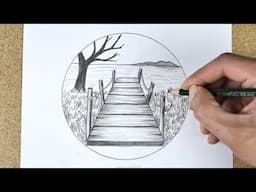 beautiful circle scenery drawing | drawing | how to draw a landscape for beginners