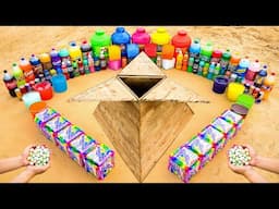 Big Toothpaste Eruption from Wooden Pyramid with Giant Coca-Cola, Fanta, Mtn Dew, 7up vs Mentos