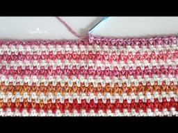 Moss Stitch Crochet Blanket with Bitty Stripes Yarn