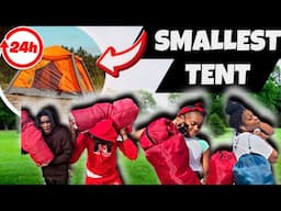CAMPING In The WORLD'S SMALLEST TENT For 24HRS In Our BACKYARD