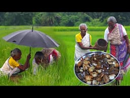 Crab catching from rice field and cooking with Hog palm | Tribal style cooking crab recipe