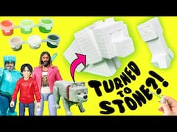 Minecraft Movie Skit Evil Piglin Turns Dennis & Creeper to STONE! DIY Paint Fun!
