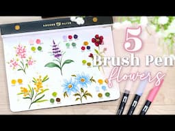 🌷5 Easy Brush Pen Flowers || Slow Step by Step Tutorial