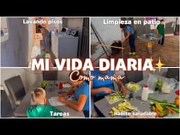 DIA PRODUCTIVO✔️💪🏻como MAMA DE 3✨limpieza en el PATIO🧹lavando PISOS🫧/Almuerzo🥘NUEVOS HABITOS 🥒🍍🥬