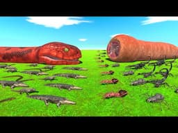 Reptiles vs Giant Worm Army – Insects Join The Battle! | Animal Revolt Battle Simulator