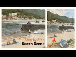 Watercolor Beach Scene - Step by Step
